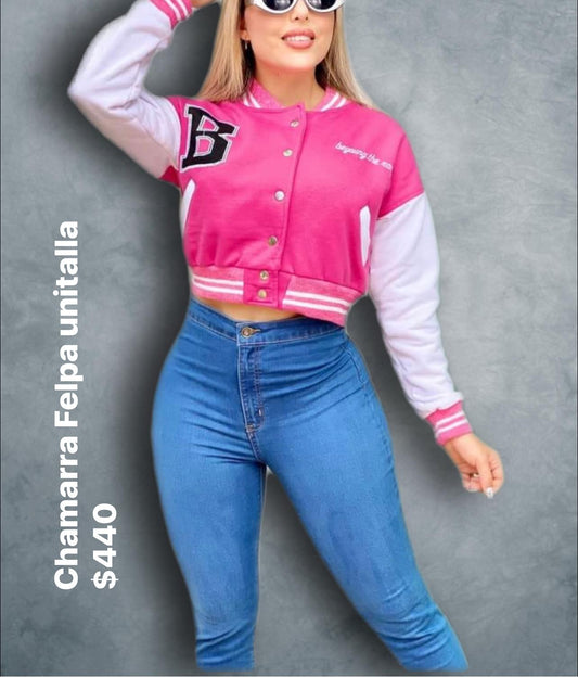 Chamarra felpa rosa