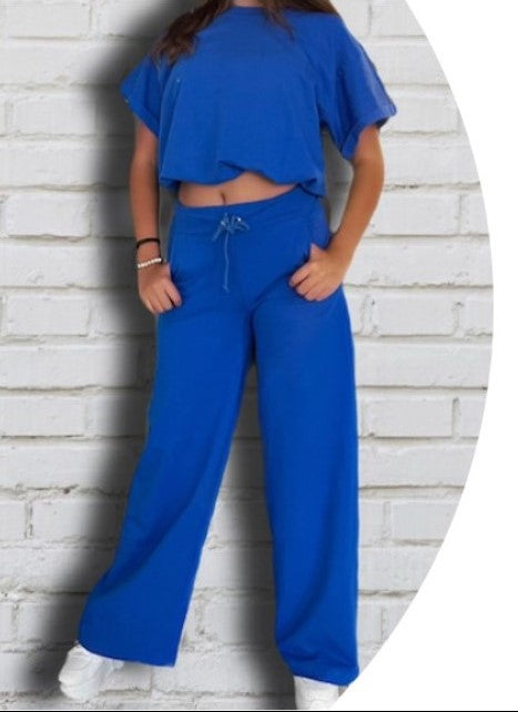 Set Maxipantalon y CropTop Azul